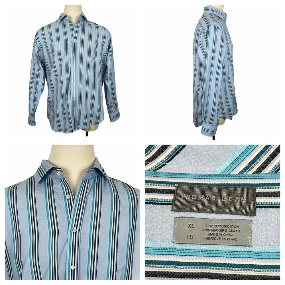 Thomas Dean Men's Long‎ Sleeve Button Down Multi-Colored Vertical Striped XL - Picture 2 of 7